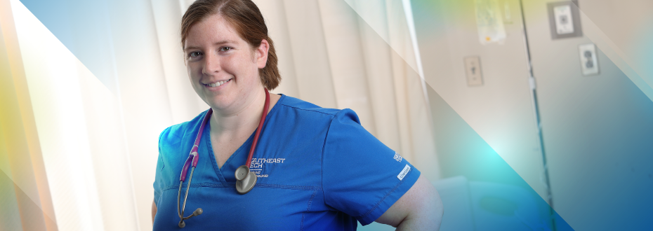 Nursing student in hospital room with stethoscope