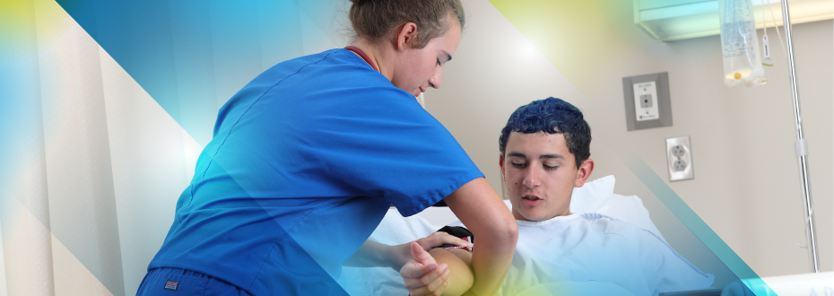Nursing student in hospital room with stethoscope